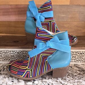 Colorful Patterned Ankle Boots with Blue Accents
